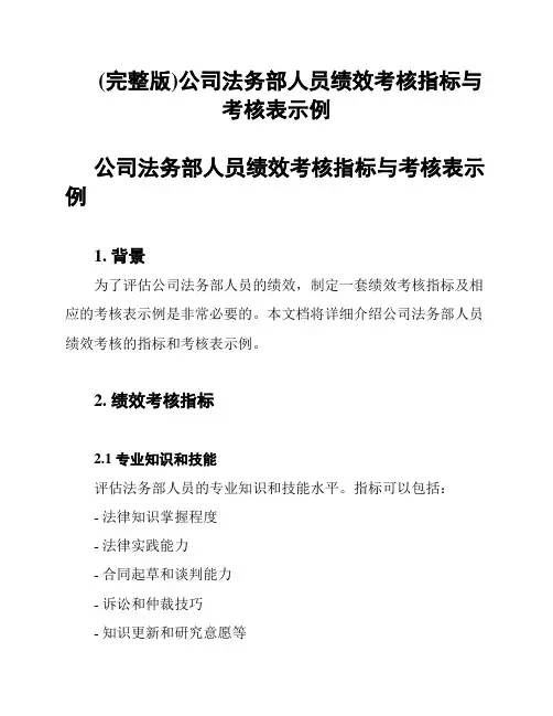 (完整版)公司法务部人员绩效考核指标与考核表示例