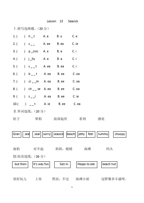 典范英语少儿拼读教程2  Lesson  13 seasick