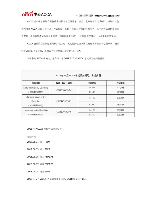 2018年6月份ACCA考试报名时间及费用详情