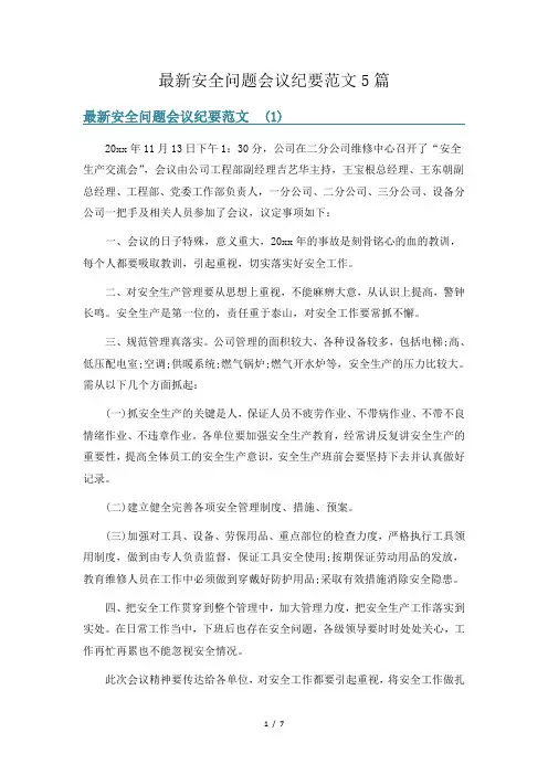 最新安全问题会议纪要范文5篇