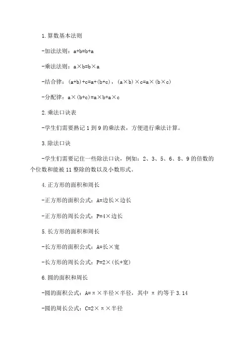 小学六年级必背公式