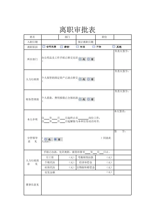 离职审批表Excel模板