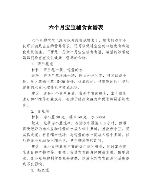 六个月宝宝辅食食谱表