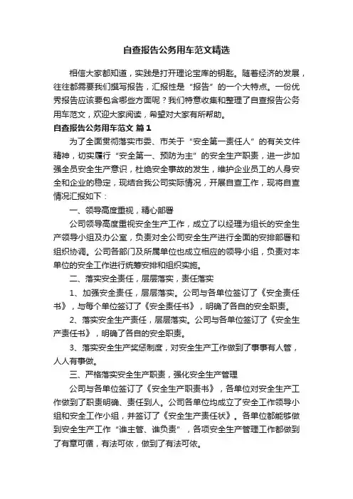 自查报告公务用车范文精选