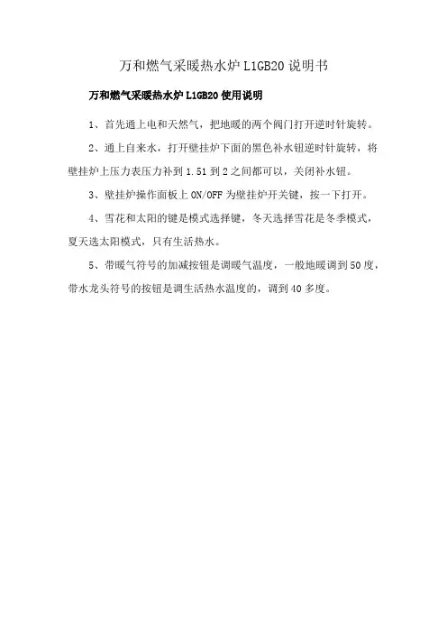 万和燃气采暖热水炉L1GB20说明书