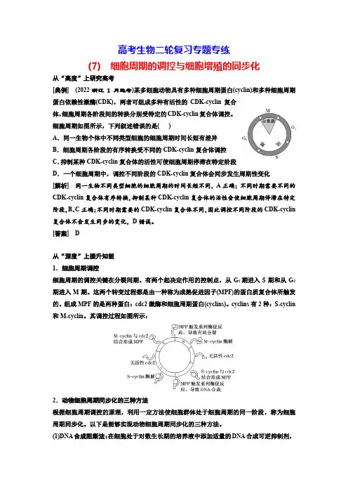 高考生物二轮复习专题专练(7) 细胞周期的调控与细胞增殖的同步化