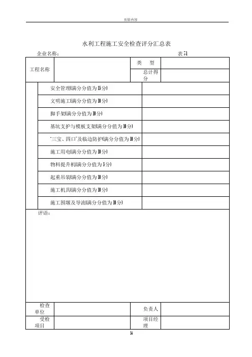 水利工程安全检查评分表