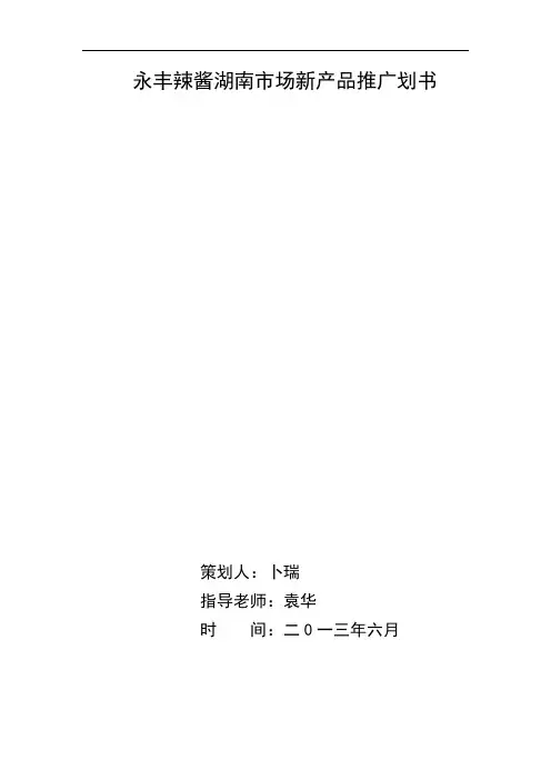 永丰辣酱湖南市场新产品推广划书
