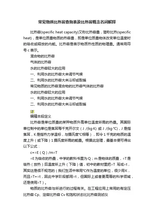 常见物质比热容查询表及比热容概念名词解释