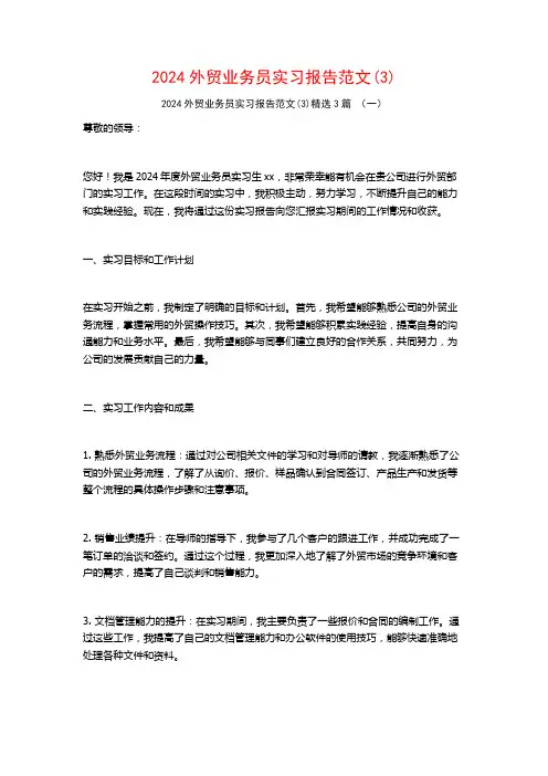 2024外贸业务员实习报告范文3篇2