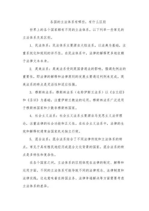 各国的立法体现有哪些,有什么区别