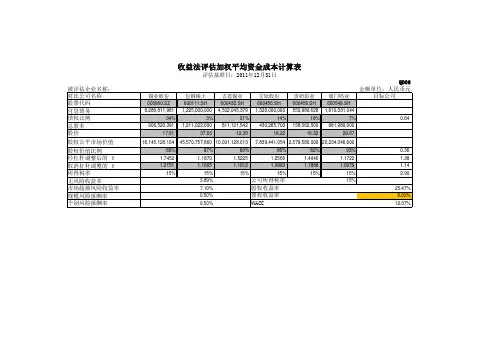 收益法加权平均资金成本计算表