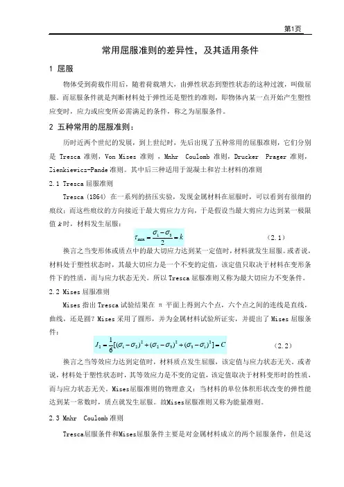 几种屈服准则的差异性和适用性