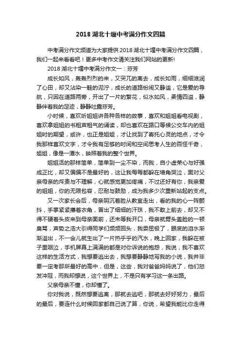 2018湖北十堰中考满分作文四篇