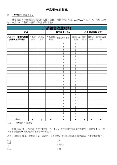 产品销售对账单