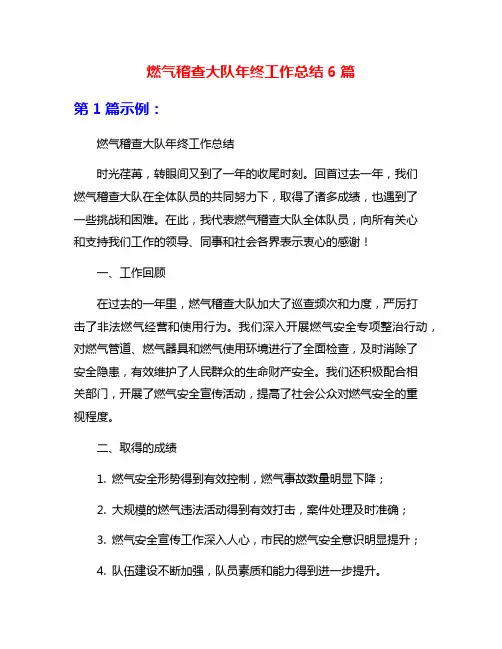 燃气稽查大队年终工作总结6篇