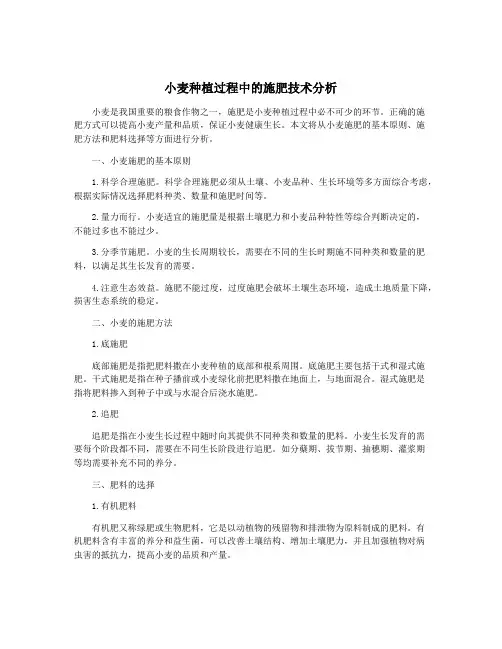 小麦种植过程中的施肥技术分析