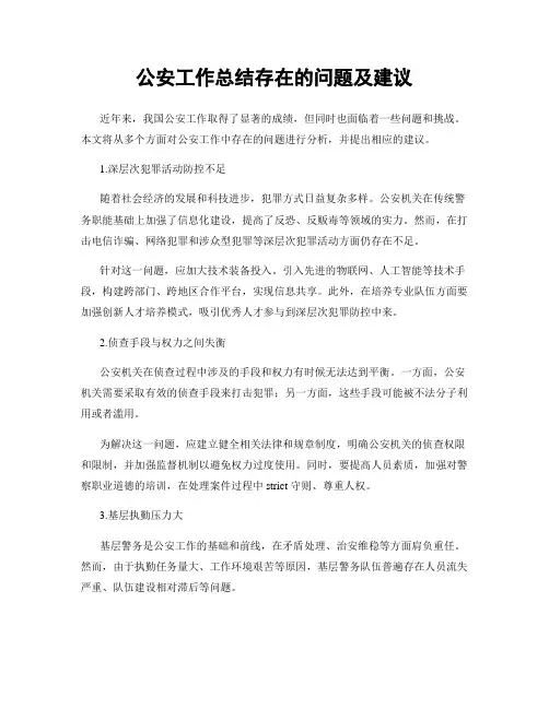 公安工作总结存在的问题及建议