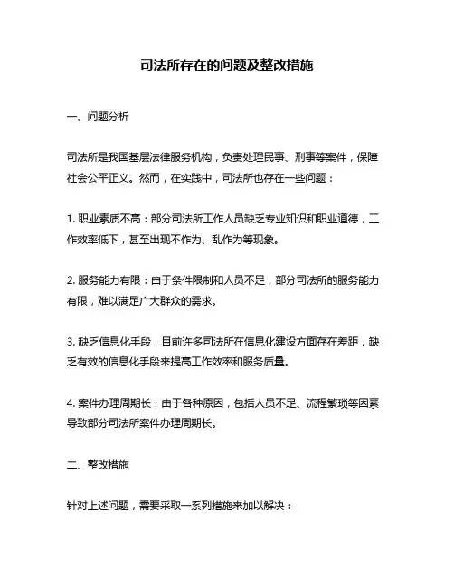 司法所存在的问题及整改措施