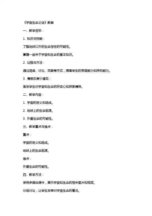 《宇宙生命之谜》教案