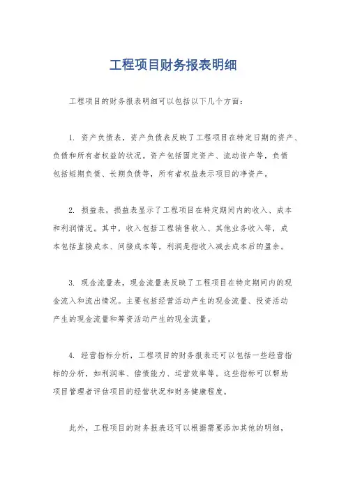 工程项目财务报表明细