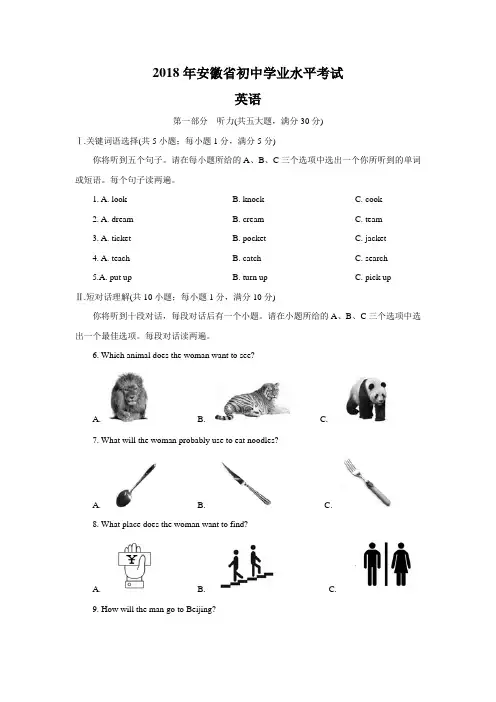 【英语】安徽省2018年中考英语试题(word版,含解析)