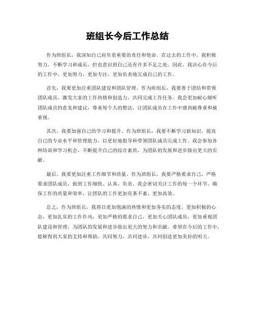 班组长今后工作总结