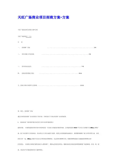 天旺广场商业项目招商方案