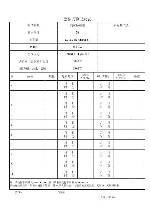 五金行业盐雾测试报告样板