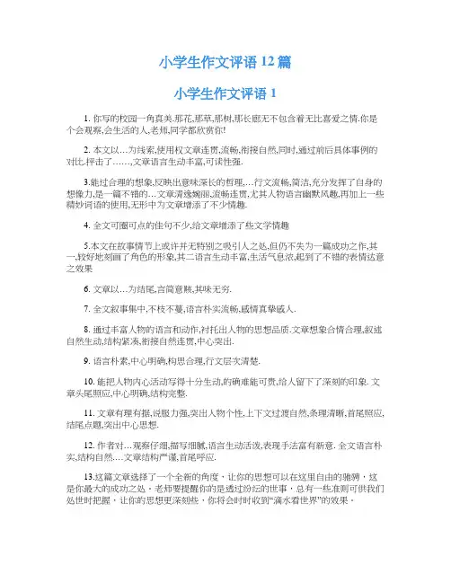 小学生作文评语12篇