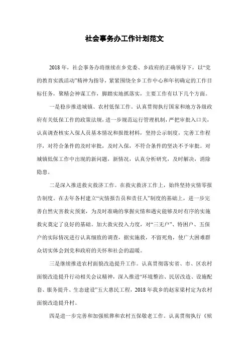 社会事务办工作计划范文
