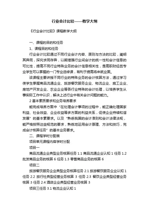 行业会计比较——教学大纲