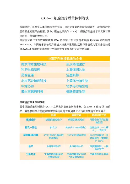 CAR-T细胞治疗质量控制浅谈