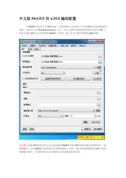 中文版MeGUI的x264编码配置
