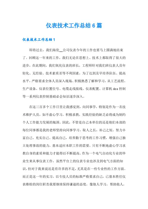 仪表技术工作总结6篇