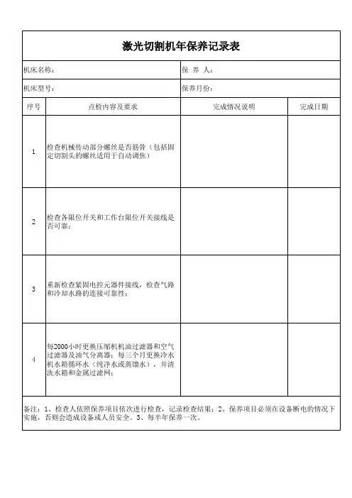 激光切割机年度保养记录表