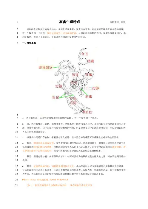 鸡生理特点