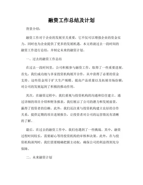 融资工作总结及计划