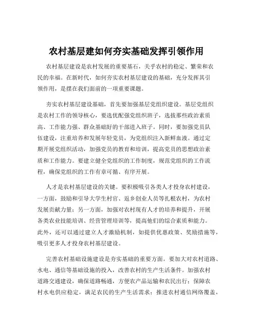 农村基层建如何夯实基础发挥引领作用