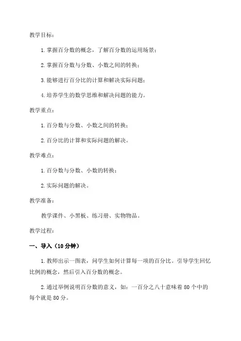 六年级数学教案——《百分数单元分析》
