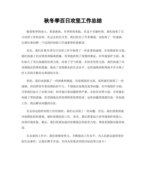 秋冬季百日攻坚工作总结