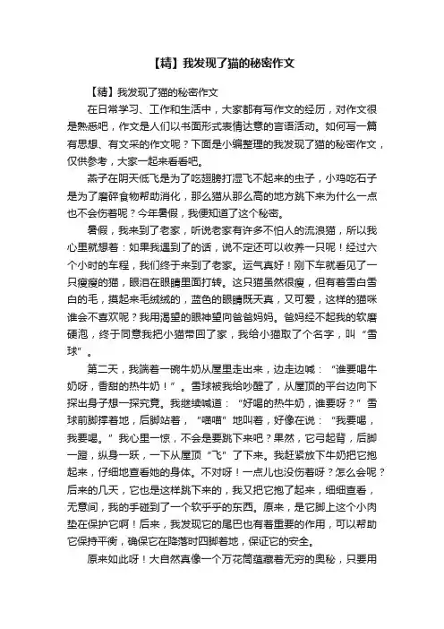 【精】我发现了猫的秘密作文