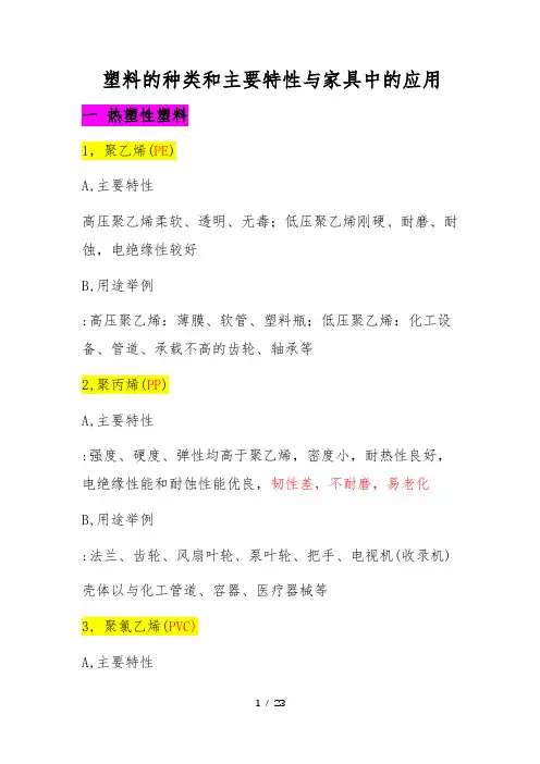 塑料的种类和主要特性