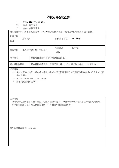 屋面样板点评会议纪要
