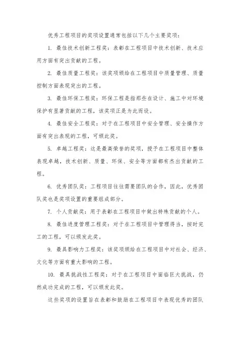 优秀工程项目 奖项设置
