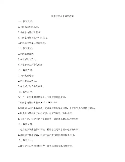 初中化学水电解的教案