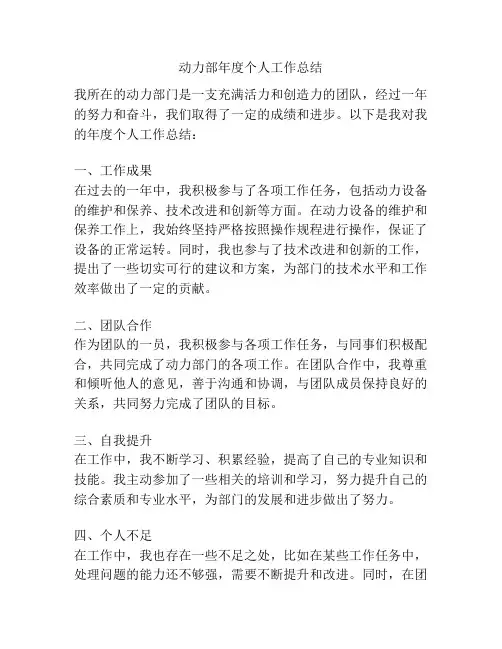 动力部年度个人工作总结