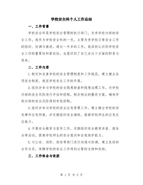 学校安全科个人工作总结