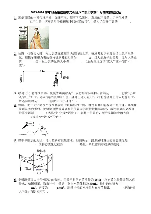 2023-2024学年河南省信阳市光山县八年级上学期1月期末物理试题