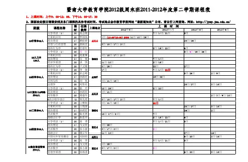 2012级周末班2011-2012年度第二学期课程表